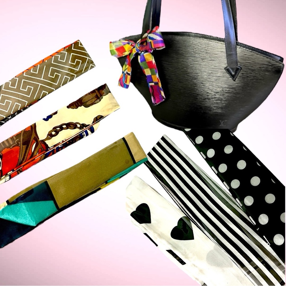 SIX Twilly Scarves!  Three black & white patterns and three neutral/earth tones!